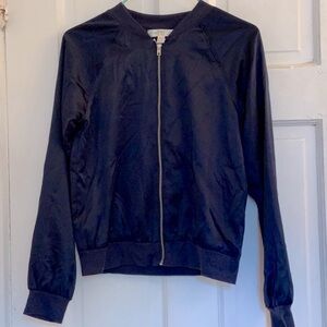 Love, Fire girls navy satin bomber style jacket in size medium